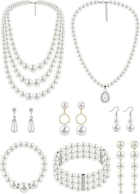 Amazon.com: BBTO 8 Pcs Pearl Necklace and Earrings Set for Women Pearl Jewelry Set Faux Pearl Necklace Earrings Simulated Pearl Bracelets(Bright Style): Clothing, Shoes & Jewelry Delicate Pearl Jewelry, Pearl Necklace And Earrings, Pearl Jewelry Set, Pearl Accessories, Pearl Bracelets, Bright Fashion, Pearl Necklace Earrings, Pearl Necklace Set, Pearl Jewelry Sets