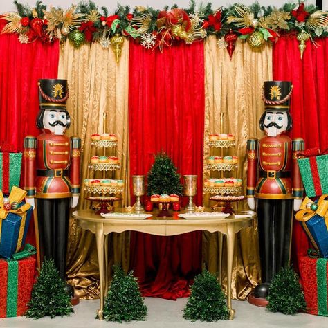 Nutcracker Dessert Table, Nutcracker Holiday Party, Nutcracker Centerpieces, Nutcracker Party Ideas, Holiday Party Backdrop, Holiday Entertaining Decor, Nutcracker Ideas, Nutcracker Christmas Party, Nutcracker Birthday