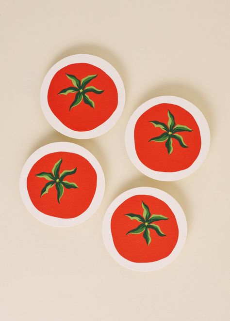 Tomato Coasters | Set of Four by One & Only The chicest coasters for the tomato girlies! Reuseable and absorbent, these coasters will last you for months, and look stylish while soaking up any drips. Set of four 60 pt chipboard coasters, measuring 3.7 inches. Made in the USA Coasters are comprised of wood pulp, mad Pottery Coasters, Jewelry Making Kits, Sustainable Forestry, Diy Coasters, Paper Coaster, Bar Glassware, Science Kits, Belly Band, Stationery Notebook