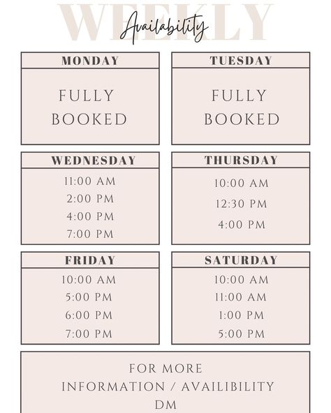 Thank you for keeping me busy! Monday and Tuesday are fully booked, but I still have some slots open later this week. Don’t see a time that works for you? DM me, and we’ll find a way to fit you in. Your perfect appointment is just a message away! 💌 - - - - - - - - - - - - - - - - - - - - - - - - - - - #booknow #spa #spaday #dallas #facial #beauty #skincare #available #selflove #selfcare #explore #explorepage #insta #instagram #instafeed #foryou #foryoupage #busy #lash #browshaping #facials #... Fully Booked Appointments, Available Appointments Template, Dm To Book Appointment, Book Now Appointment, Skin Bar, Esthetician Marketing, Facial Tips, Fully Booked, Appointments Available