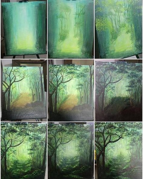 Forest Acrylic Painting, Acrylic Paint, Step By Step, Acrylic Painting, Trees, Forest, Paint, Green