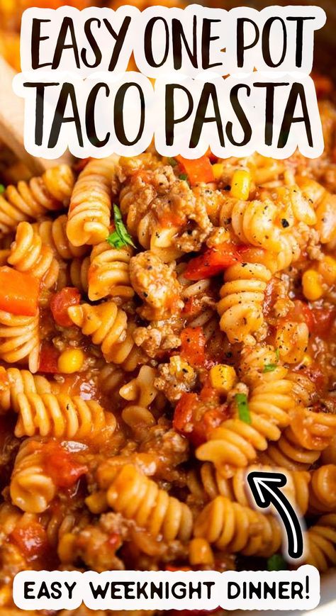 One Pot Taco Pasta, Mexican Pasta Recipes, Rotini Pasta Recipes, Taco Pasta Recipe, Cheesy Taco Pasta, Taco Pasta Recipes, Rotel Recipes, Beef Pasta Recipes, Ground Beef Pasta