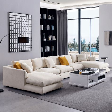 Feathers Sectional, U Shaped Couch, U Shaped Sofa, Chair Side Table, Bookcase Shelves, Mean It, Modern Sofa, House Inspo, Modular Sofa