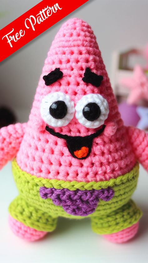 Fnaf Crochet Pattern Free, Disney Crochet Patterns, Quick Crochet Patterns, Pola Amigurumi, Crochet Animals Free Patterns, Beginner Crochet Projects, Crochet Amigurumi Free, Patrick Star, Fun Crochet Projects