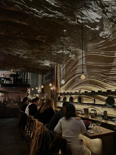 Stone Interior Restaurant, Underground Restaurant Design, Mountain Restaurant Interior Design, Cave Restaurant Design, Theme Restaurant Design Interiors, Brutalist Restaurant, Mountain Restaurant Design, Urban Restaurant Design, Vibe Lighting