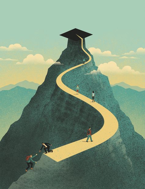 Altruism Illustration, Road To Success Illustration, Journey Design Graphics, Education Illustration Art, Life Journey Illustration, Graduation Art Illustration, Importance Of Education Poster, Poster About Education, Road Illustration Design