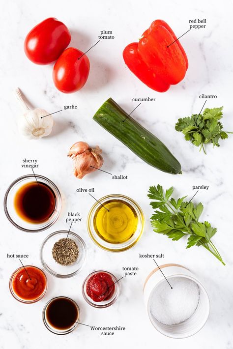 Looking for a quick summer dish? Try this easy gazpacho recipe that is ready in 30 minutes or less. Perfect for hot days and packed with fresh vegetables! Easy Gazpacho, Gazpacho Recipe, Sherry Vinegar, Summer Dishes, Plum Tomatoes, Gazpacho, Worcestershire Sauce, Tomato Paste, Fresh Vegetables