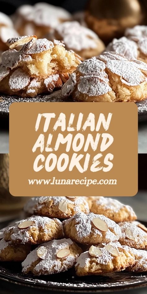 These Italian Almond Cookies are a delightful treat with a crunchy texture and sweet almond flavor! 🍪🌰 Perfect for coffee breaks, gifting, or as a snack, these cookies are simple to make and sure to satisfy your sweet tooth. Authentic and delicious, they’re a must-try for any cookie lover.

📌 Save this pin to bake crunchy and delicious Italian almond cookies for your next treat!
#AlmondCookies #ItalianCookies #EasyBaking #CrunchyTreats #CookieRecipes #SweetAndNutty Almond Thins Cookies, Italian Cherry Almond Cookies, Almond Macaroon Cookies, Chewy Almond Paste Cookies, Flourless Almond Cookies, Keto Amaretti Cookies, Italian Honey Cookies, Italian Almond Paste Cookies, Almond Amaretto Cookies