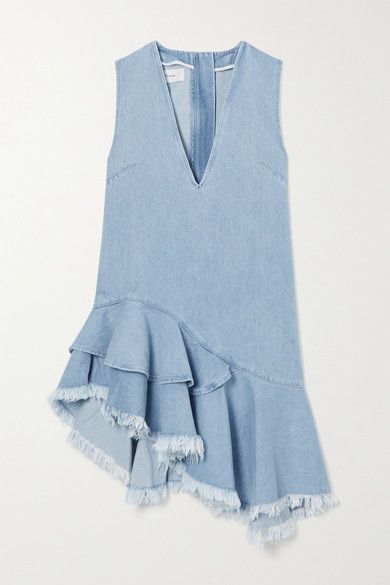 Marques' Almeida - Asymmetric Frayed Ruffled Denim Dress - Blue Light Denim Dress, Denim Ruffle Dress, Diy Fashion Clothing, Korea Style, Indie Fashion, Light Blue Denim, Late 20th Century, Light Wash Denim, Royal Fashion