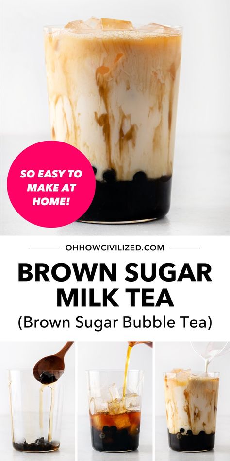 Brown Sugar Bubble Tea, Boba At Home, Milk Tea With Boba, Brown Sugar Milk Tea, Flavored Iced Tea Recipes, Homemade Tea Recipes, Brown Sugar Milk, Hot Tea Recipes, Boba Tea Recipe