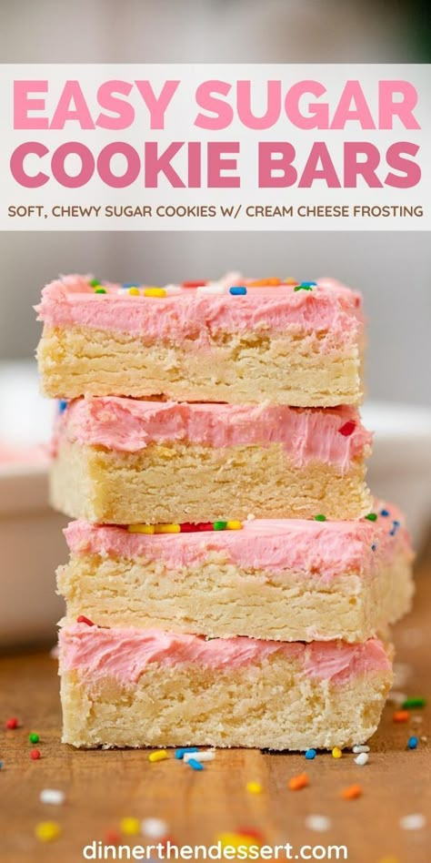 Easy Sugar Cookie Bars, Cookies Sprinkles, Sugar Cookie Bar Recipe, Dessert Cookies, Chewy Sugar Cookies, Sugar Cookie Bars, Dessert Bar Recipe, Sugar Cookie Frosting, Easy Sugar Cookies