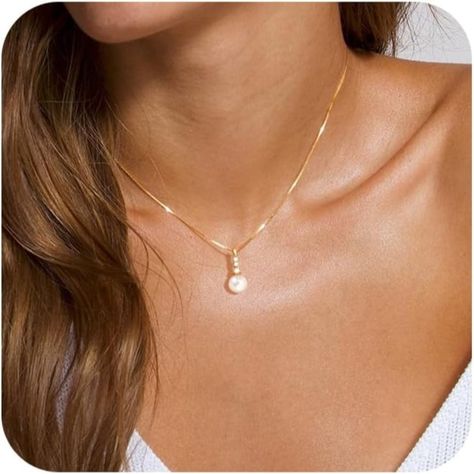 Are You Worried The Women's Necklaces Will Turn Your Neck Green And Allergic? Now, Our Dainty Pearl Drop Necklaces Will Dispel All Your Worries! This Trendy Freshwater Pearl Necklace Chain Is Made Of Real Gold Plating Over Brass, Which Keeps Tarnish-Free, Nickel Free, Lead-Free, Cadmium Free, Hypoallergenic, Long-Lasting, No Stimulation To The Skin And Not Allergies. Gold Aesthetic Pendant Necklace Trendy, Small And Cute Suitable For Everyday Wear. Fasionable Design Of Pearl Necklace: All Freeki Hoco Necklaces Gold, Wedding Necklaces For Bride Gold, Elegant Necklaces Classy, Permanent Necklace, Dainty Gold Necklace Layered, Aesthetic Pendant, Women Gold Necklace, Cute Choker Necklaces, Chain Chokers