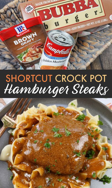 Salsbury Steak Crockpot, Easy Hamburger Steak, Strawberry Icebox Pie, Crock Pot Hamburger, Recipes Using Hamburger, Crockpot Steak Recipes, Hamburger In Crockpot, Salisbury Steak Crockpot, Hamburger Steak Recipes