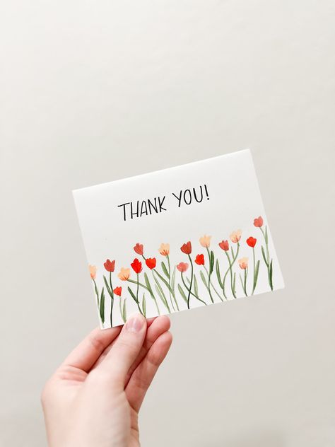 The perfect way to say thank you to a friend! These handmade made-to-order Thank you cards come in a set of 4! Water Colour Thank You Card, Ideas For Thank You Cards, Handmade Cards Thank You, Thank You Homemade Cards, Cute Diy Thank You Cards, Watercolor Cards Thank You, Painted Cards Handmade, Handmade Thank You Card, Thank You Art