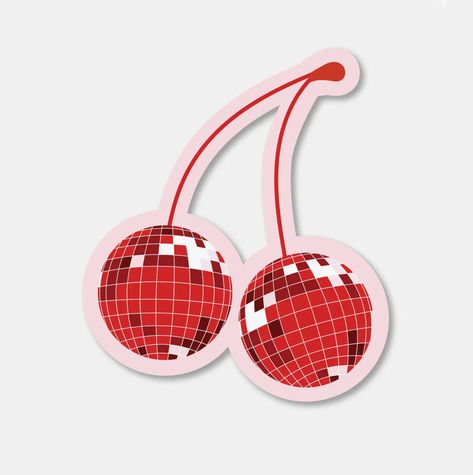 Disco balls + cherries? Yes, please! Vinyl Sticker High quality sticker / W: 2.5 inch H: 3 inch Cherry Tattoos, Blue And White Art, Stickers Ideas, Bling Crafts, Kiss Stickers, Disco Dance, Disco Balls, School Stickers, Graphic Design Lessons