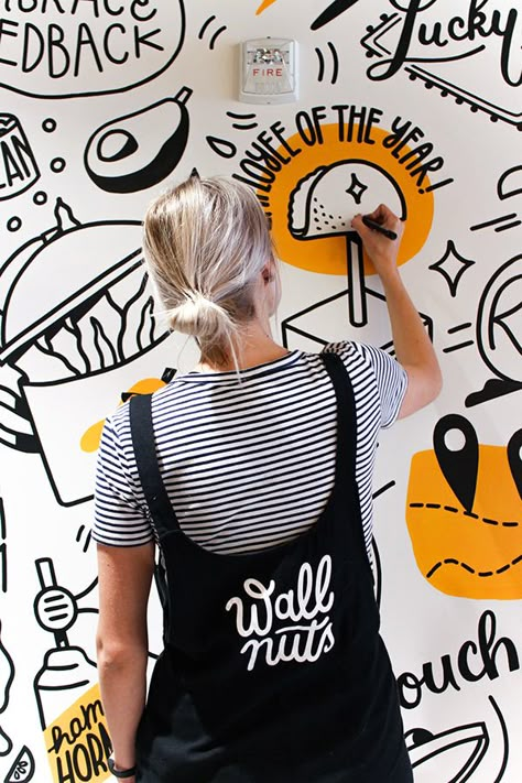 Wallnuts Murals - Interactive Strategies Washington D.C. Graphic Mural Design, Mural Graphic Design, Office Wall Murals Ideas, Drawing Wall Ideas, Retail Mural, Cafe Wall Art Murals, Word Mural, Bar Wall Mural, Bakery Mural