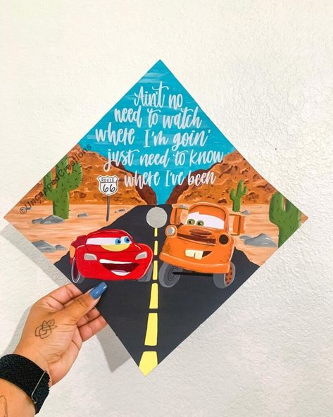 Disney Grad Caps, High School Graduation Cap Designs, Graduation Cap Designs College, Disney Graduation Cap, Funny Graduation Caps, Creative Graduation Caps, Disney Graduation, Graduation Cap Ideas, College Grad Cap Ideas