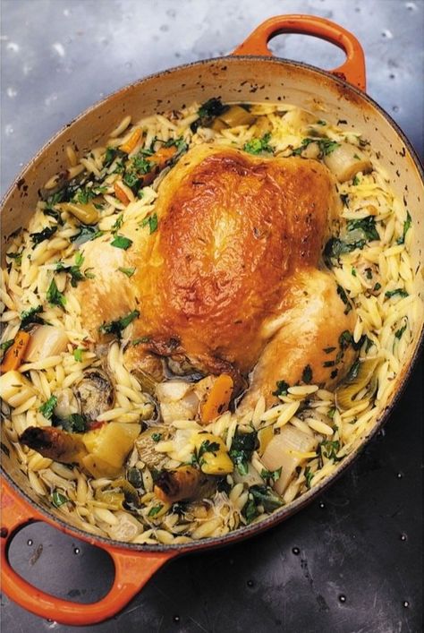 Nigella Lawson’s Chicken In A Pot With Lemon And Orzo — Cherry Bombe Chicken In A Pot, Lemon Orzo, Orzo Recipes, Chicken Orzo, Dutch Oven Recipes, Nigella Lawson, Sunday Roast, Oven Recipes, Lemon Chicken