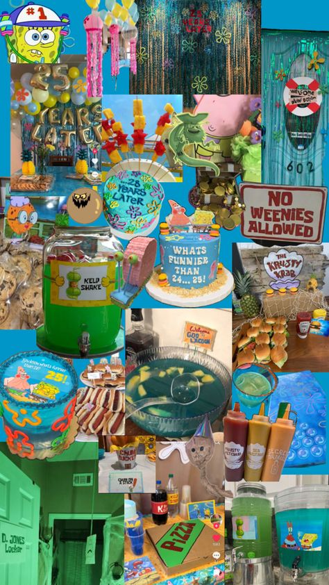 SpongeBob Birthday Party ideas 25th Birthday Ideas For Her, Spongebob Birthday Party Decorations, Birthday Sleepover Ideas, Spongebob Birthday Party, 25th Birthday Parties, Spongebob Party, Spongebob Birthday, Birthday Ideas For Her, 35th Birthday