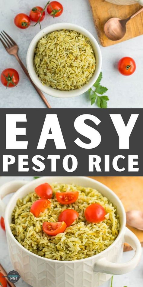 Pesto Rice Recipes, Pesto Recipes Dinner, Pesto Rice, Basil Pesto Chicken, Basmati Rice Recipes, Rice Side Dish Recipes, Italian Rice, Lemon Pesto, Tomato Rice