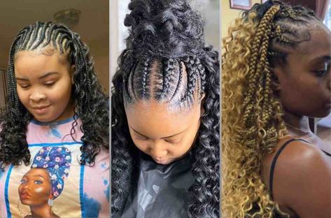 40 Beautiful Half Cornrows Half Curls Hairstyles Cornrows With Boho Curls, Half Braids Half Curls Natural Hair, Half Braid Half Down, Half Up Half Down Cornrows Braids, Half Cornrows Half Crochet, Half Braids Half Curls, Half Cornrows Half Curly Weave, Big Cornrows Hairstyles, Latest Braid Styles