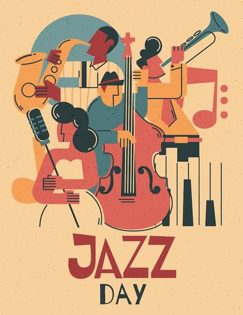 Day Illustration, Jazz Band, Vector Hand, Musical Instruments, Hand Drawn, Musical, For Free, Music, Design