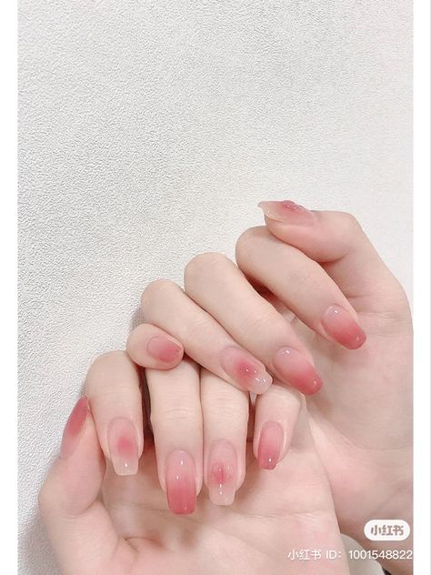 Korean Nails Ideas Pink, Blush Nails French Tip, Ombre Blush Nails, Korean Nails For Summer, Korean Nails Ideas Short, Korean Glass Nails Pink, Douyin Nails Short Almond, Korean Summer Nail Art, Short Almond Nails Aesthetic