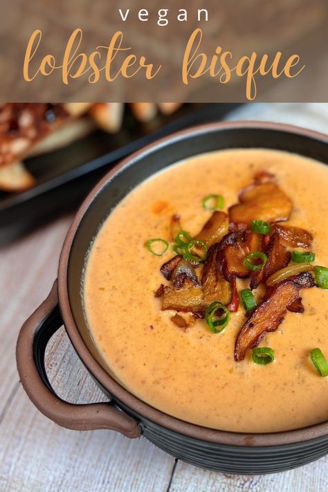 Vegan Lobster Bisque, Vegan Bisque, Vegan Lobster, Thursday Dinner, Vegan Seafood, Bisque Soup Recipes, Lobster Mushroom, Vegan Crab, Work Recipes