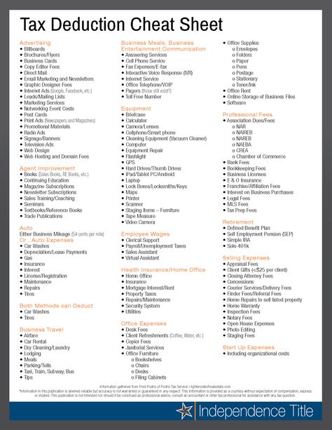 Tax Deduction Cheat Sheet, Tax Planning Small Businesses, Tax Deductions For Llc, Tax Deductions For Small Business, Tax Preparer Business Marketing, 1099 Tracking Sheet, Personal Tax Deductions List, Self Employment Tax Deductions, Tax Deductions List Families