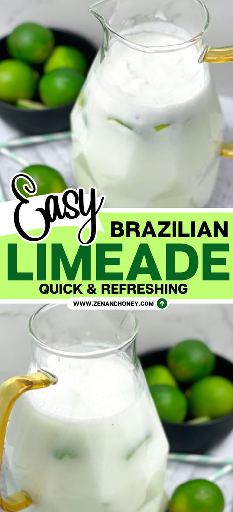 Brazilian Limeade – is the perfect, refreshing beverage you can enjoy all summer long! Refreshing, light Brazilian Limeade packed with lime flavor and creaminess. It’s quick, easy and will be a hit at every summer BBQ! Brazilian Limeade, Summer Juice Recipes, Lime Juice Recipes, Limeade Drinks, Brazilian Lemonade, Limeade Recipe, Frozen Limeade, Lime Drinks, Lime Recipes