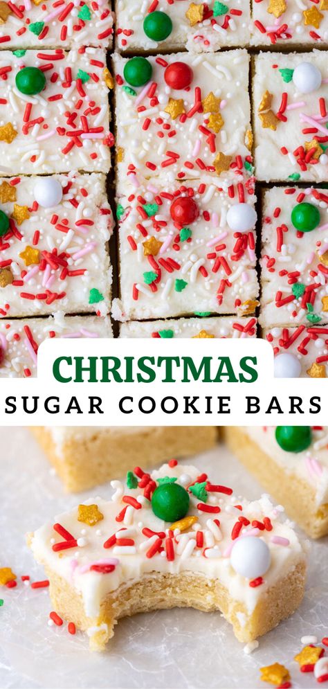 These holiday Christmas sugar cookie bars are a simple and delicious dessert thet you can make and enjoy anytime! Christmas Sugar Cookie Bars, Sugar Cookie Bar Recipe, Lifestyle Of A Foodie, Christmas Sugar Cookie, Christmas Baking Cookies, Christmas Baking Recipes, Sugar Cookie Bars, Christmas Food Desserts, Xmas Cookies