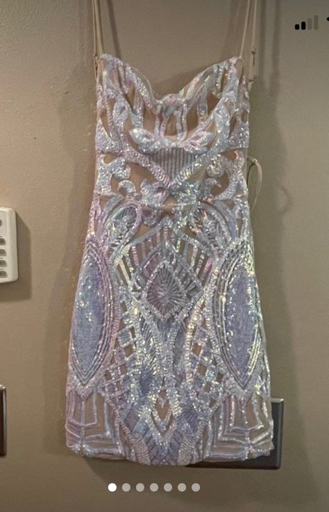 Coachella Hoco Dress, Hoco Dresses Disco Theme, Cute Fancy Dresses, White Out Party, Spring Dance Dresses, Bling Outfits, Prom Fits, Spring Dance, Hoco Inspo