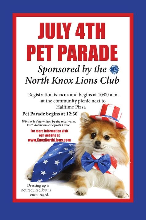 Pet Parade Ideas, Community Picnic, Patriotic Puppy, Parade Ideas, Pet Parade, Lions Club, Dog Walk, Half Time, Event Ideas