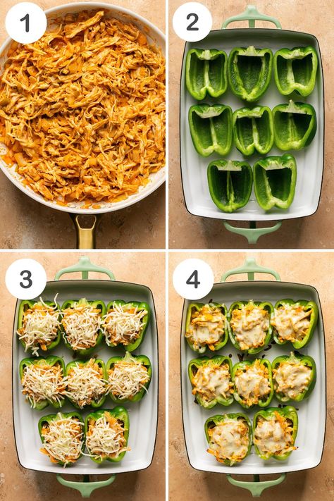 Low Carb Buffalo Chicken Stuffed Peppers Recipe Low Calorie Stuffed Peppers, Ground Chicken Stuffed Peppers, Low Carb Buffalo Chicken, Pepper Recipes Healthy, Buffalo Chicken Stuffed Peppers, Healthy Little Peach, Healthy Family Meal, Bell Peppers Stuffed, Recipes With Banana Peppers