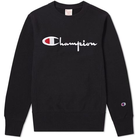 Champion Reverse Weave Script Logo Crew Sweat (Black) | END. ($99) ❤ liked on Polyvore featuring tops, hoodies, sweatshirts, sweaters, crew top, logo top, crew neck top, crew-neck sweatshirts and logo sweatshirts Dance Team Shirts, Champion Clothing, Champion Reverse Weave, Champion Sweatshirt, Script Logo, Cute Comfy Outfits, Teenager Outfits, Sporty Outfits, Nike Outfits