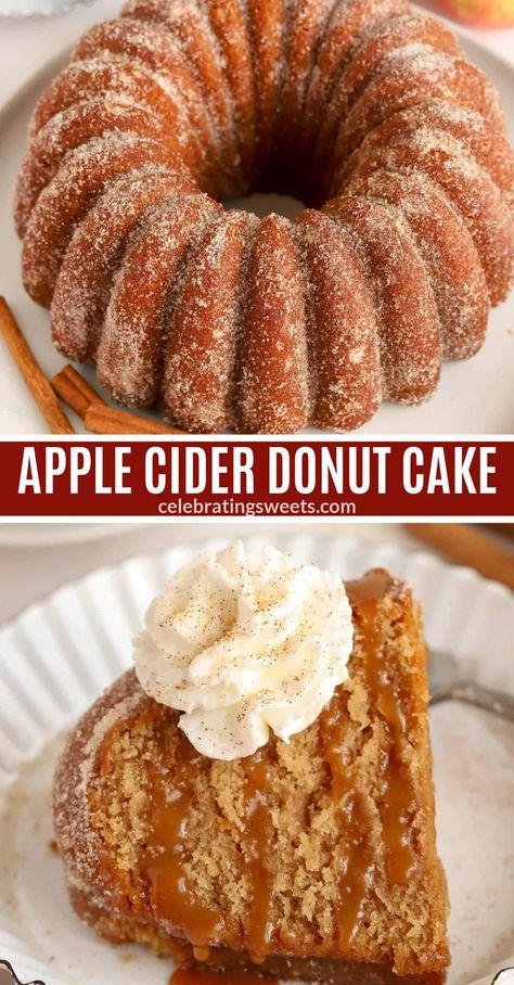 Spiced Apple Cider Bundt Cake, Apple Donut Cake, Martha Stewart Apple Cider Donut Cake, Apple Cider Doughnut Cake Recipe, Cider Desserts, Fall Bundt Cake Recipes, Apple Cider Donut Cake Recipe, Donut Bundt Cake, Apple Cider Bundt Cake