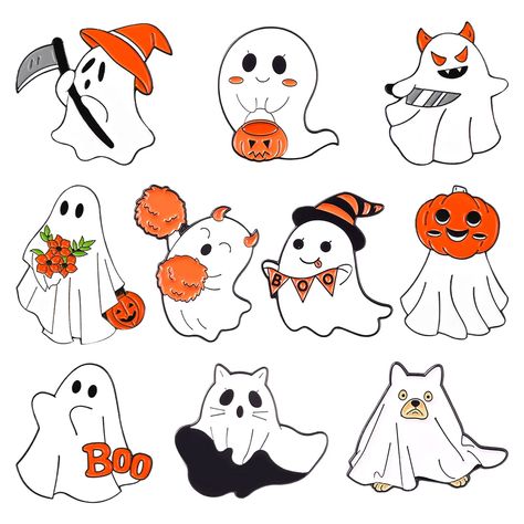 PRICES MAY VARY. Ghost Enamel Pins Style: New ghost lapel pins are always so Kawaii that they are easy to attract others' attention.5 pieces badge pins in a package-The blast ghost came slowly holding the banner. The horned ghost danced happily to welcome the arrival of the festival. The ghost in the shape of cat and dog seems to see what scares them and stay in place and look ahead. Another ghost came with a pumpkin lantern. Very interesting enamel brooch, please don't miss it. Durable Material Imprimibles Halloween, Boo Pumpkin, Ghost Drawing, Men Cartoon, Ghost Tattoo, Ghost Cartoon, Ghost Dog, Spooky Halloween Decorations, Halloween Pins