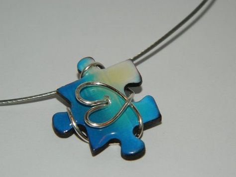 Puzzle Piece Art, Puzzle Piece Crafts, Puzzle Piece Necklace, Puzzle Jewelry, Awareness Jewelry, Puzzle Crafts, Sculptures Céramiques, Puzzle Piece, Handmade Wire Jewelry