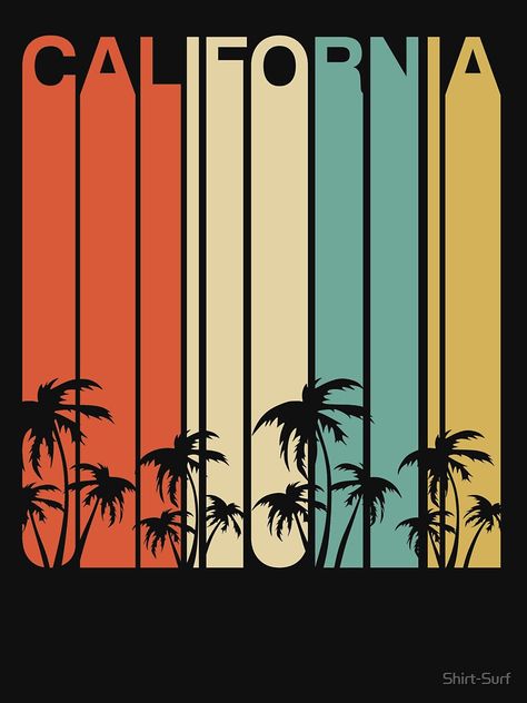 West Coast Design, Vintage Beach Graphic Design, Surf Poster Design, Retro Tshirt Design Ideas, Retro California Aesthetic, Vintage California Aesthetic, Retro Beach Aesthetic, Vintage Surf Posters, California Graphic Design