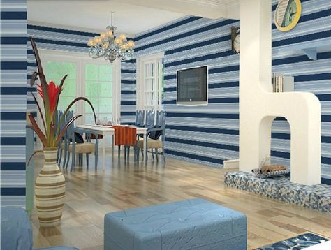 Line In Interior Design, Lines In Interior Design, Wallpaper Dining Room, Wallpaper Dining, Line Wallpaper, Dining Room Interior, Ceiling Plan, Dining Room Blue, Lines Wallpaper