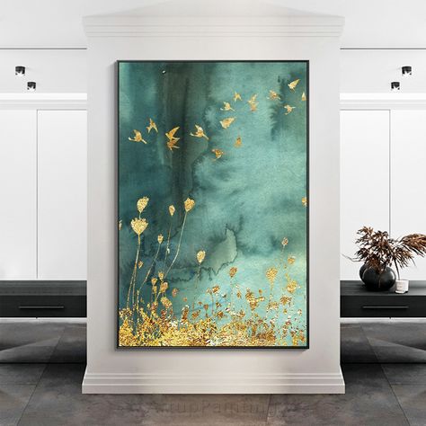 Hand Painting Canvas, Texture Oil Painting, Gold Art Painting, Gold Abstract Painting, Small Canvas Paintings, Simple Canvas Paintings, Green Paintings, Oil Painting Texture, Gold Leaf Painting