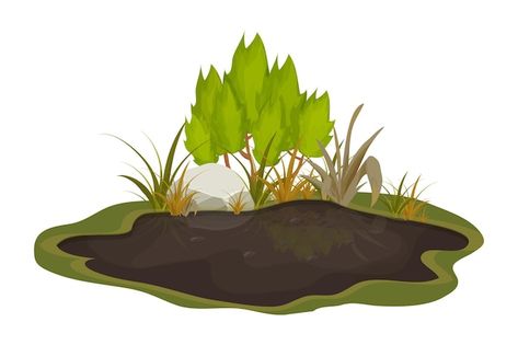 Dirty mud puddle swamp with stone grass ... | Premium Vector #Freepik #vector #muddy #ground #mud #land Puddle Pictures, Mud Illustration, Mud Puddle, Biology Projects, Nature Pics, Cartoon Style, Nature Pictures, Cartoon Styles, Premium Vector