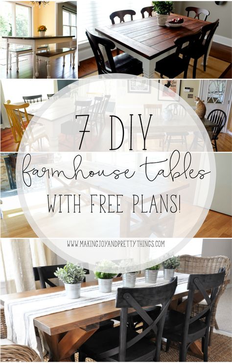 7 DIY Farmhouse Dining Room Tables. All have free downloadable plans. Build your own farmhouse style dining room table and don't spend a fortune on expensive tables! Farmhouse Dining Room Tables, Diy Farmhouse Dining Room, Diy Farmhouse Table Plans, Farmhouse Style Dining Table, Farmhouse Style Dining Room, Farm House Dining Room, Farmhouse Table Plans, Diy Dining Room Table, Farmhouse Dining Room Table