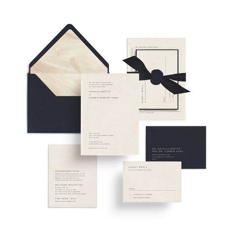 Curated 3 or 5-Piece Invitation Suite Set (Modena Collection - Navy and Cream) Signage Ideas, Elopement Reception, Manhattan Wedding, Elegant Modern Wedding, March Wedding, Black And White Wedding Invitations, Invitation Suites, Wedding Place Settings, Paper Stuff