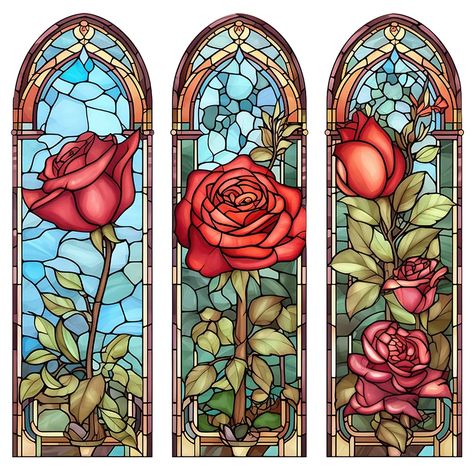 Diamond Painting - Full Round - Stained Glass Rose(40*40cm) Stained Glass Art Rose, Stained Glass Rose Tattoo, Stain Glass Painting Ideas, Rose Glass Painting, Rose Stained Glass Pattern, Flower Stained Glass Patterns, Stained Glass Art Patterns, Stained Glass Drawing, Stained Glass Roses