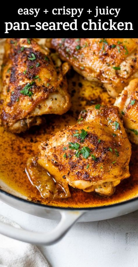 Bone In Chicken Thigh Skillet Recipes, Quick Chicken Thigh Recipes Skillet, Pan Seared Chicken Legs Recipe, Pan Seared Chicken Drumsticks, Crispy Skillet Chicken, Fried Chicken Thigh Recipes Bone In, Chicken On The Stove Top, Boned Chicken Thigh Recipes, Pan Seared Chicken With Sauce