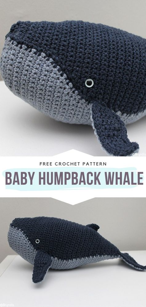 Baby Humpback Whale Free Crochet Pattern This is the kind of toy that you cherish for life! This big squishy guy can serve as a cuddly pillow as well. It is surprisingly easy to make as it is worked flat. Grab your favorite colors of yarn and try this project today, you will have so much fun. #crochetwhale #amigurumi #freecrochetpattern Crochet Whale Plushie Free Pattern, Free Ocean Crochet Patterns, Blue Whale Crochet Pattern Free, Sea Animal Amigurumi Free Pattern, Knitted Whale Pattern Free, Sea Animals Crochet Pattern Free, Quick Crochet Stuffed Animals, Crochet Ocean Animals Free Pattern, Free Whale Crochet Pattern