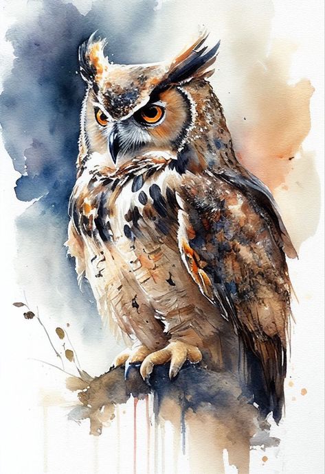 Andrew Simoson | WATERCOLOR | Horned Owl Owl Painting Acrylic, Extraordinary Artwork, Eiffel Tower Painting, Watercolor Pencil Art, Animal Tattoo Ideas, Painted Birds, Owl Watercolor, Learn Watercolor Painting, Watercolor Paintings Nature