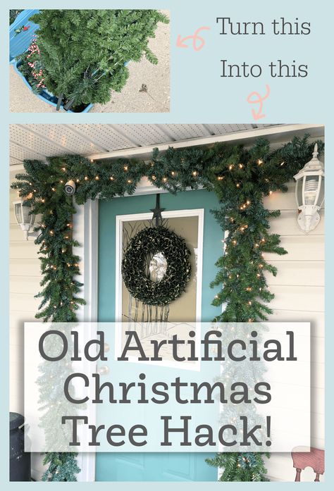 Old Artificial Christmas Tree Ideas, Repurpose Old Christmas Tree Branches, What To Do With Old Christmas Trees, Pool Noodle Christmas Wreath, Artifical Christmas Tree, Diy Christmas Tree Garland, Old Christmas Tree, Recycled Christmas Tree, Whimsical Christmas Decor