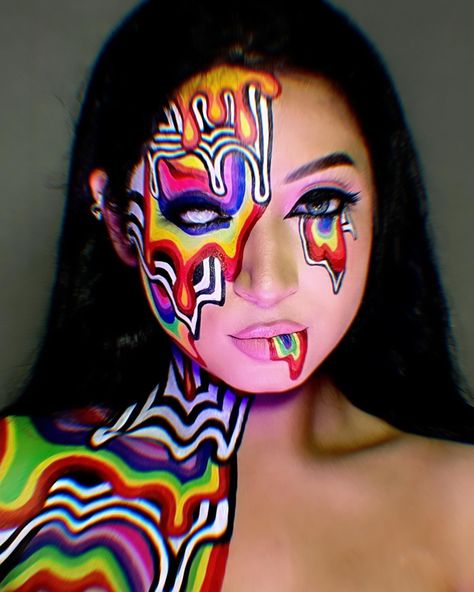 Full Face Halloween Makeup Ideas, Trippy Halloween Makeup, Trippy Makeup Looks, Trippy Makeup, Toofaced Concealer, Water Proof Mascara, Kawaii Spooky, Makeup Fixer, Pride 2024